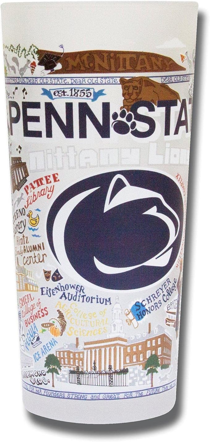 Catstudio Drinking Glass, Penn State University Glass Cup for Kitchen, 15oz Dishwasher Safe Tumbler for Penn State Alumni