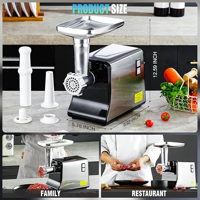 5.0 Upgrade Electric Meat Grinder【NO.1 Germany 3500W Super Motor】【SGS Certified SUS304 Blade & Plate】3-Second Fast Meat Grinding, Perfect For Meat Grinders For Home Use (BLACK)