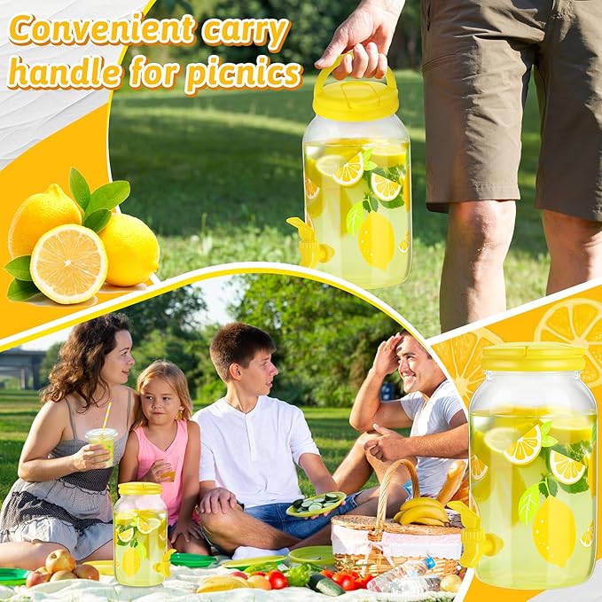 Havawish 2 Pcs 1 Gallon Plastic Beverage Dispenser with Spigot Clear Summer Kitchen Fridge Drink Dispenser for Parties Lemonade Juice Tea Beer Cold Water(Yellow,Circular Column)