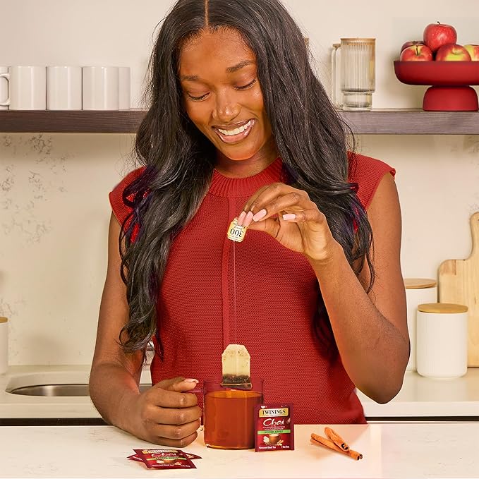 Twinings Spiced Apple Chai Black Tea Individually Wrapped Bags, 20 Count (Pack of 6), Sweet, Savoury Spices, Caffeinated, Enjoy Hot or Iced, 120 Teabags