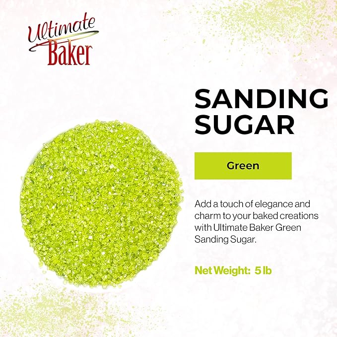 Ultimate Baker - Sanding Sugar, Green - Vibrant, Naturally Colored Baking & Decorating Sugar, Perfect for Sprinkling on Cakes, Desserts & Ice Cream, Medium Crystal - 80oz