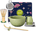 Matcha Whisk Set Matcha Kit - 7 Pcs Japanese Tea Set Includes Matcha Bowl with Spout,Bamboo Whisk with Ceramic Holder,Bamboo Scoop and Rest,Sifter,Tea Towel, for Ceremony Matcha Lovers Gift,Green