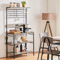 Yaheetech Bakers Rack with Power Outlet, Shelf Unit Coffee Bar Station with 5 S-Hooks & Adjustable Feet, Microwave Stand with Storage Shelf for Dinning Room/Living Room, Gray