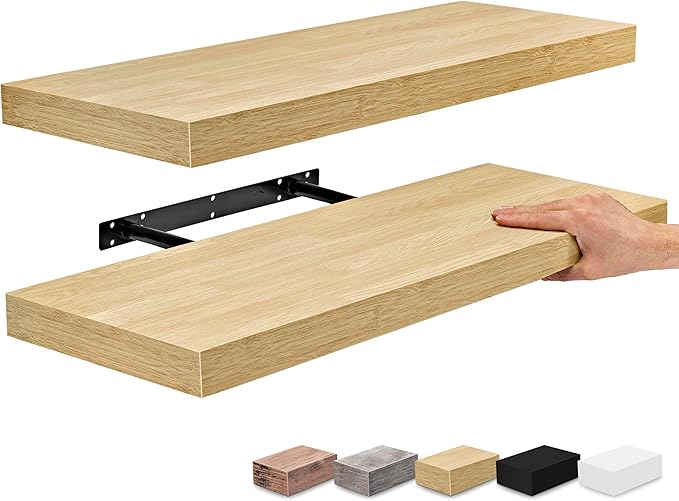 Sorbus Floating Shelves for Wall - 24" Bathroom Shelves, Wall Decor for Bedroom, Kitchen, Living Room, Home Decor & Book Storage - Mounted Floating Shelf with Invisible Brackets (Maple Wood, 2 Pack)