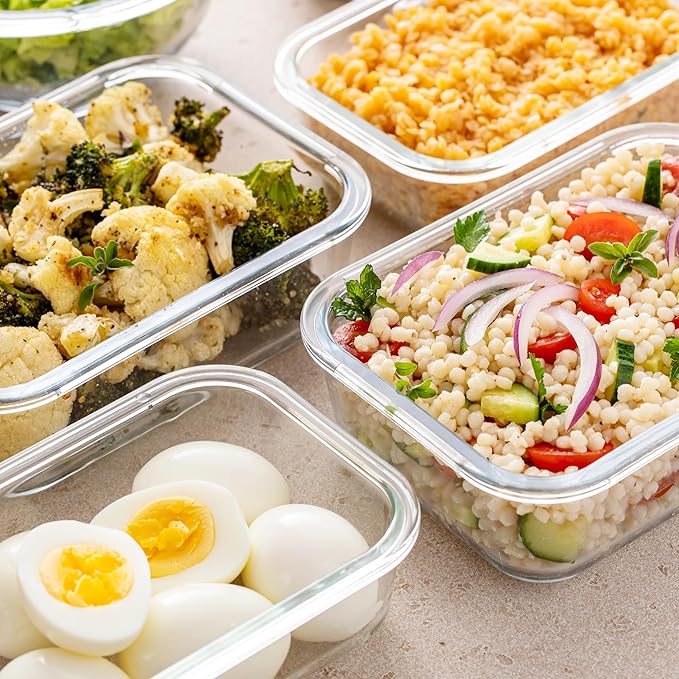 Freshware Glass Storage Containers with Lids, 24 Pieces, Glass Food Storage Containers with Lids, Leak Proof, Freezer Safe