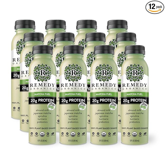 Remedy Organics Matcha Fuel 12-Pack | Plant Based 20g Protein Shakes, Ready to Drink | USDA Organic, Gluten Free, Dairy Free, Soy Free