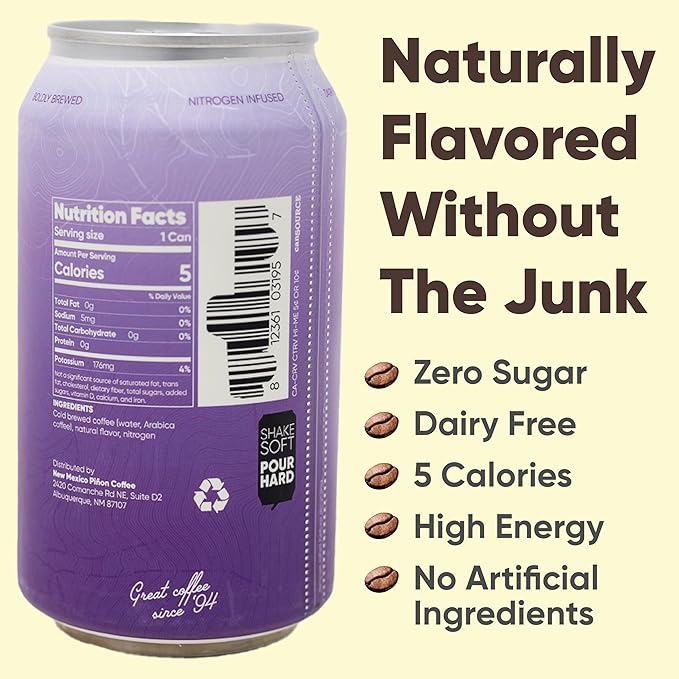 New Mexico Piñon Nitro Cold Brew Coffee Drinks - Bold Caramel & Vanilla Flavor, High Energy Nitrogen Infused Dulce de Leche Black Coffee Cans 12oz - Natural Flavor Zero Sugar & Dairy Free - 12 Pack