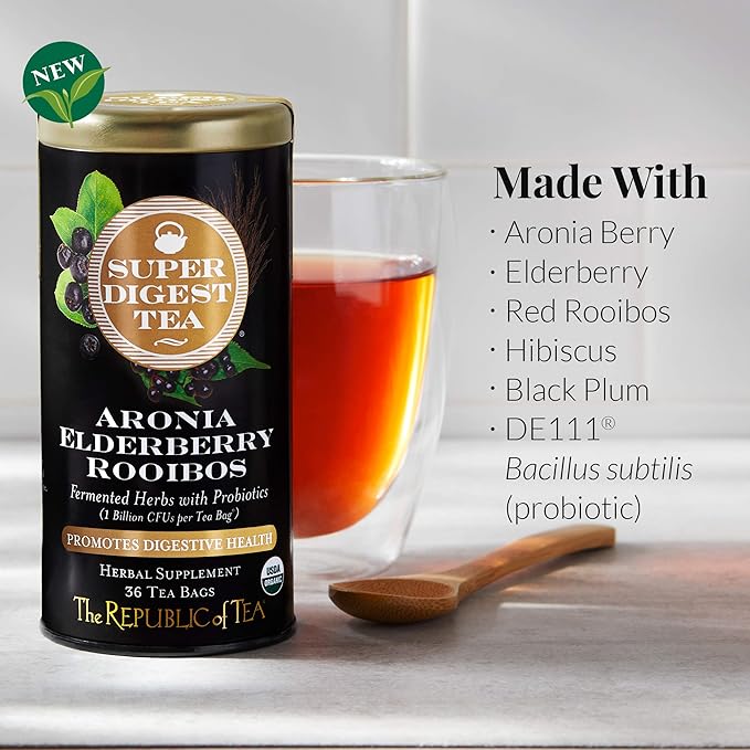 The Republic of Tea Organic Aronia Elderberry Rooibos SuperDigest Tea® | Probiotic Tea Bags (36 count)