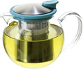 FORLIFE Bola Glass Teapot with Basket Infuser, 25oz./750ml., Turquoise