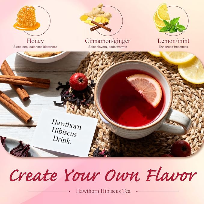 WT WEETEE Hawthorn Hibiscus Tea Bags 50 Count, Pure Made of Hibiscus, Hawthorn Berries & Leaves, Natural Caffeine-free Herbal Tea for Heart