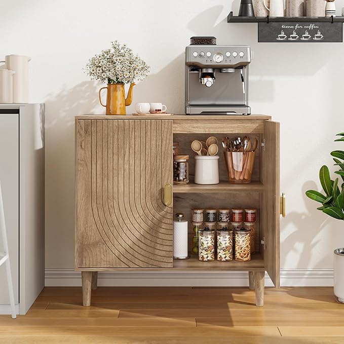 Sideboard Buffet Cabinet with Storage,Sideboard Buffet with Doors and Adjustable Shelf,Wooden Storage Cabinet, 31.3”W x 15.0”D x 30.6”H (Natural)
