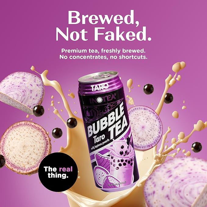 Inotea Bubble Tea with Tapioca Pearls - Delicious, Instant Boba Tea - Ready-to-Drink Black Milk Tea - Comes in Large 16.6 oz Cans - Enjoy Real Boba Without the Long Lines - Taro - 12 pack
