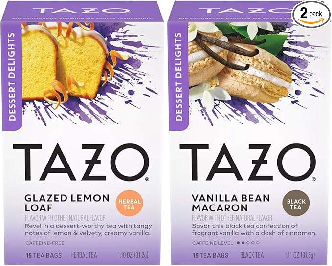 TAZO Tea Bags, Glazed Lemon Loaf Herbal Tea, & Vanilla Bean Macaron Black Tea 15CT (1ea) (Variety Pack)