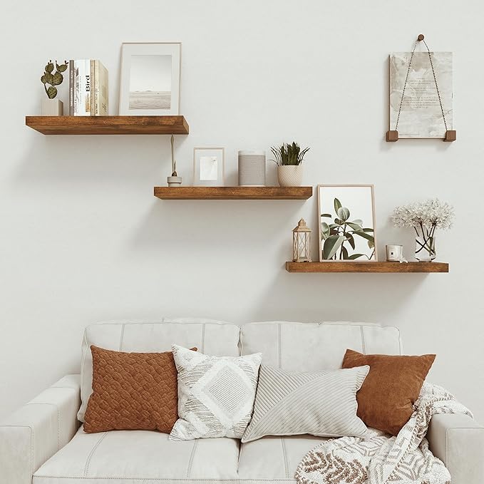 Vivelove 24 inchs Bathroom Floating Shelves for Wall, 9.1” Deep x 1.6” Thick Wall Shelves for Bedroom, Living Room, Kitchen, Office, Rustic Farmhouse Shelf Decor with Invisible Bracket, Set of 2