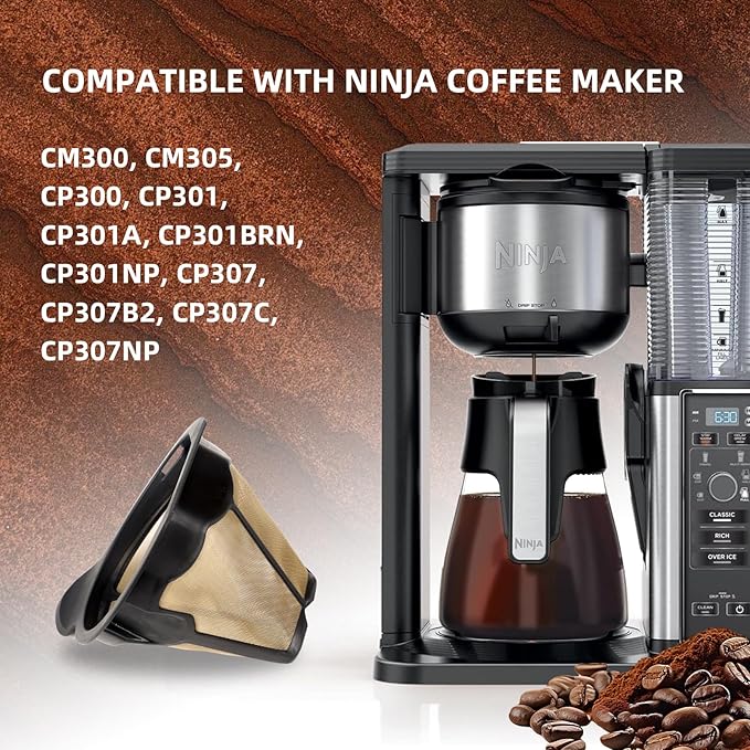 Reusable Coffee Permanent Filters Cone Replacement Coffee Filter Compatible with Ninja Coffee Maker and Brewer CM300, CM305, CM360, CM371, CM400 (1 Pack)