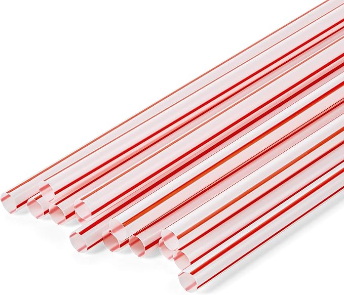 DuraHome Long Plastic Straws Individually Wrapped 10.25" BPA Free 1000 Pack Striped White & Red Drinking Straw, Restaurant Style Disposable Straight Straws 0.24" Wide for Diner, Coffee House or Home