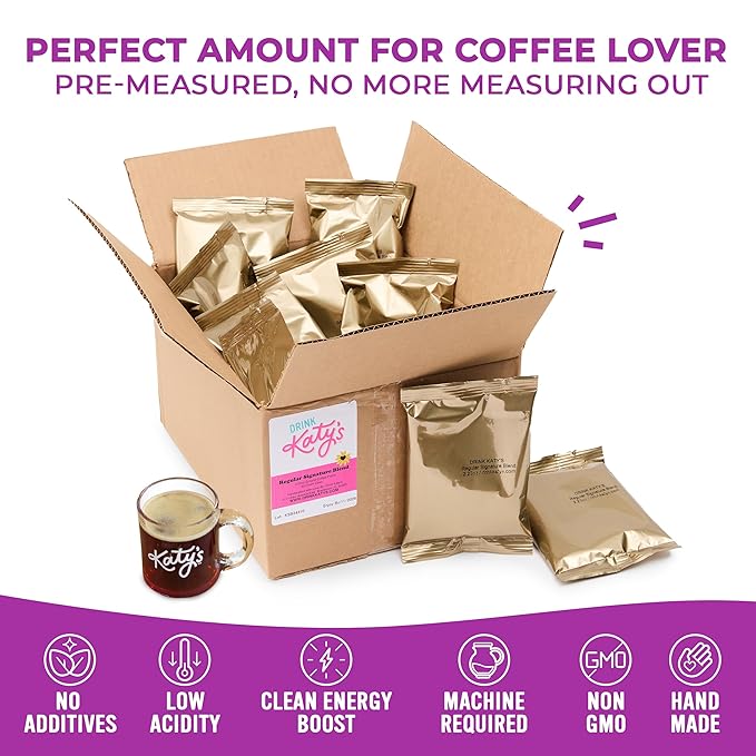 Katy's Craft Coffee Packs | Bulk 12-Cup Packets for Home, Cafés & Offices | Pre-Measured 2.25oz Size | Smooth Medium-Dark Roast | 30-Count Case (360 Cups) | Pairs with Large Coffee Filters | Woman-Owned Brand