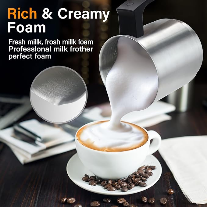 Milk Frother and Steamer, 500ml 4-in-1 Electric Foam Maker with Dial Control & LED Indicator, Hot & Cold Milk Frother, Non-Stick Stainless Steel, Silent, Easy to Clean, for Coffee, christmas gift