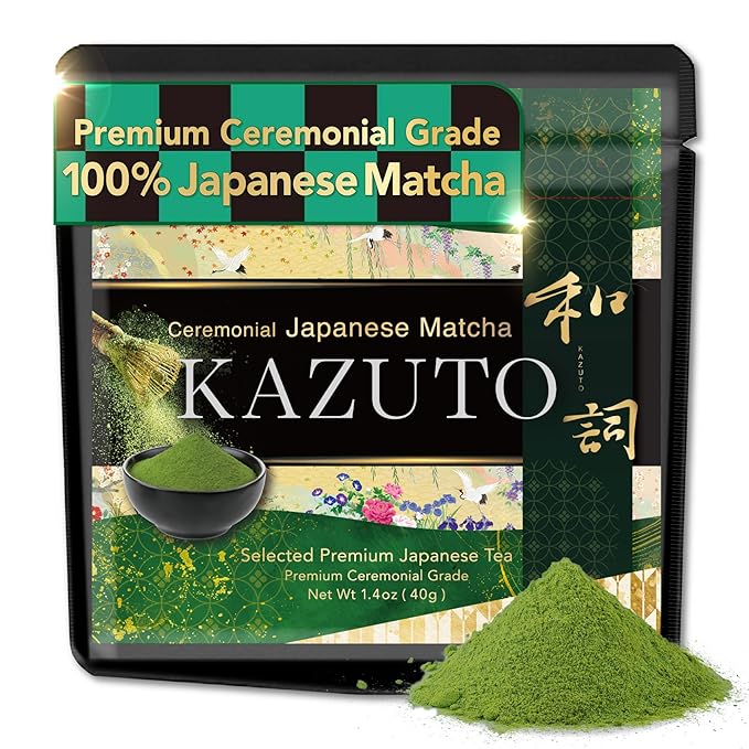 Kazuto Premium Ceremonial Grade Matcha Green Tea Powder - Premium First Harvest Single Origin USDA Organic Gluten-Free Vegan, 100% Pure Unsweetened No Additives from Shizuoka (1.06oz, Premium)