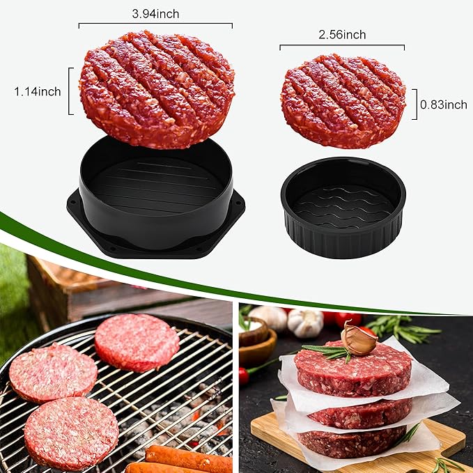 POLIGO Smash Burger Press Kit - 4 in 1 Stuffed Burger Mold, 2PCS Cast Iron Burger Presses, Sauce Brushes Included - Non Stick Smash Burger Press Set for Grill and Griddle Cooking