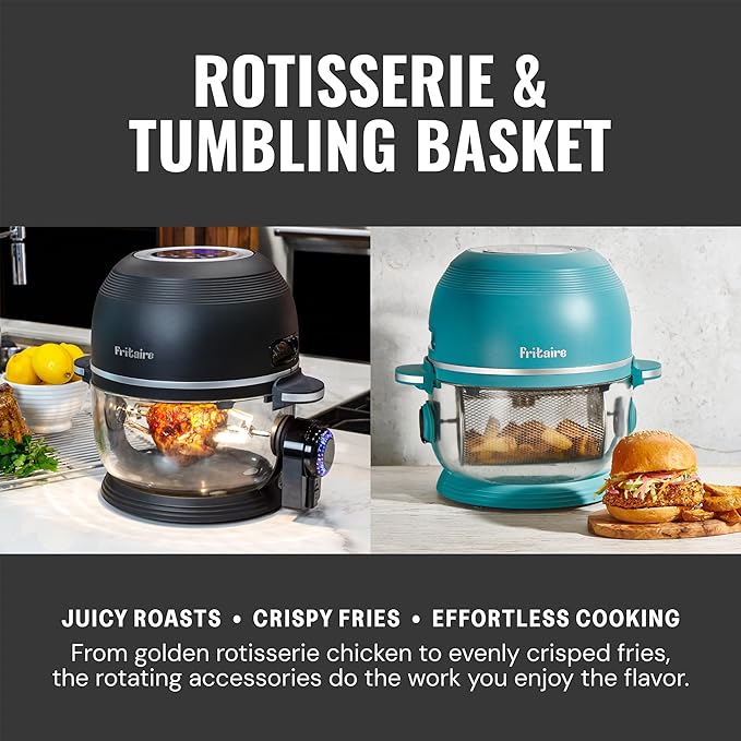 Non-Toxic Air Fryer - Glass AirFryer 5 Quart w/ 360 Visibility, Self-Cleaning, 400F Vortex Air Fryer for Even Cooking, BPA-Free Teflon Free, 6-in-1 Functions, Rotisserie, Roast, Bake, Glass