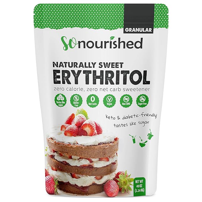 So Nourished Erythritol Sweetener Granular - 1:1 Sugar Substitute, Keto - 0 Calorie, 0 Net Carb, Non-GMO (2.5 lbs / 40 oz)