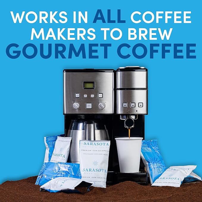 Colombian Coffee Packets – Medium Roast Ground, 1.5oz Bulk Pre-Measured Packs for 12-Cup Drip Brewers, Commercial Single-Pot Fractional Bags | Sarasota Coffee