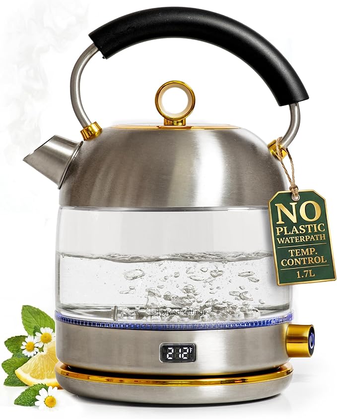 Stainless Steel Electric Kettle with Temperature Control - BPA and Plastic Free Electric Kettle with Keep Warm Function, Borosilicate Glass - Fast 1500W Hot Water Boiler, Auto Shut-Off