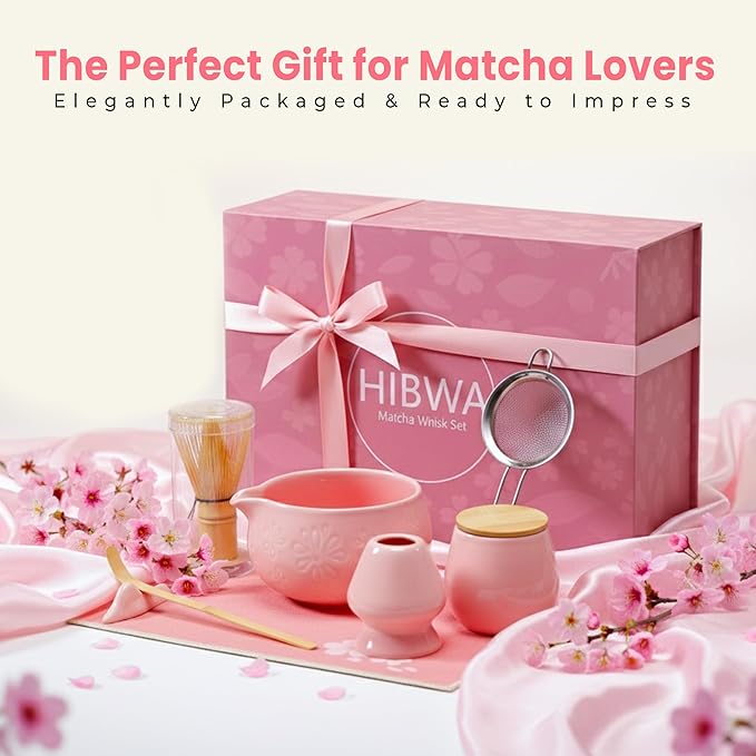 Matcha Whisk Set Traditional Matcha Set with Matcha Bowl | Complete Matcha Kit for Japanese Tea Ceremony - Pink