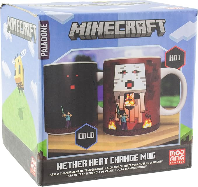 Paladone Minecraft Nether and Steve Heat Change Mug, Officially Licensed Ceramic Coffee Cup Transforms with Hot Drinks, Gaming Gift, Pop Culture Merchandise, 300 ml (10 fl oz)