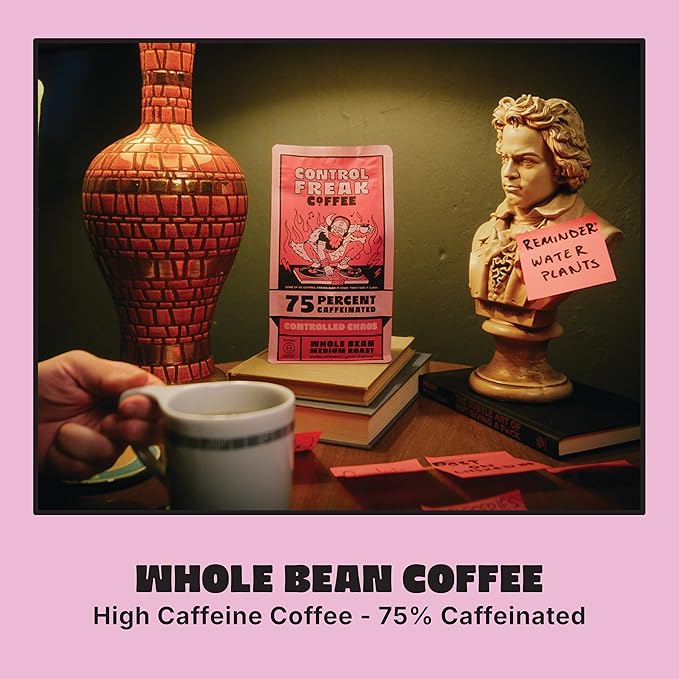 Control Freak Coffee Controlled Chaos 75% Caffeine, Whole Bean Coffee (32 oz) – Reduced Low Caffeine Coffee Blend, Sugarcane Decaf – Freshly Roasted Specialty, Bold, Smooth Roast