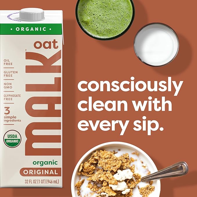 MALK Oat Milk (32oz, Pack of 6) Original Shelf Stable Organic Oat Milk, Non GMO, Dairy Free, Vegan, Plant Based, No Gums or Fillers - Barista Malk Oatmilk for Smoothies, Cereal, Creamy Lattes, Coffee