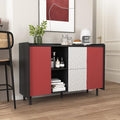47" Buffet Cabinet with Storage, Modern Coffee Bar, Kitchen Cabinet with 2 Push-to-Open Drawers and 2 Red Doors for Dining Room, Living Room