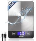 Atogou Food Scale, 33lb Rechargeable Kitchen Scale with Full-View Backlit LCD Display, Waterproof Stainless Steel Surface, Type-C Charging, Grams and Ounces for Baking, Cooking, Food Grey