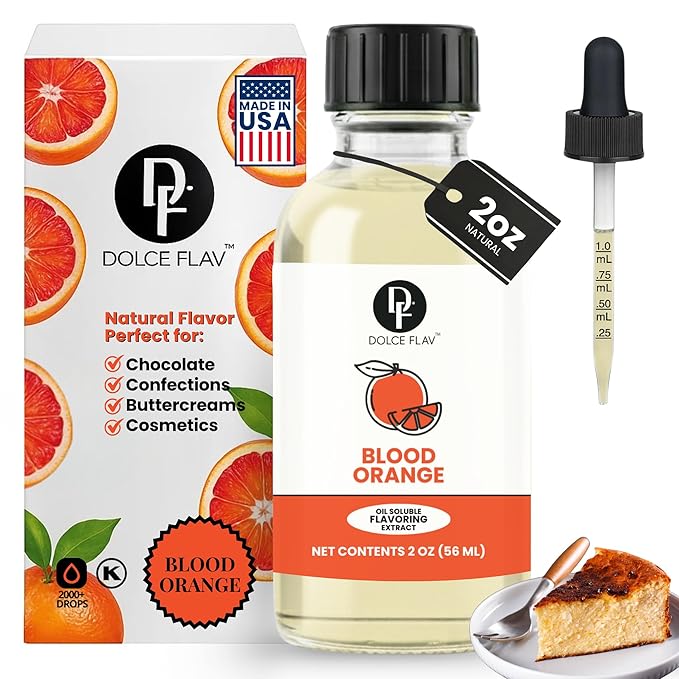 Dolce Flav Natural Blood Orange Extract – 2 Ounce Oil-Soluble Kosher, Sugar-Free, Concentrated Blood Orange Flavoring for Baking, Chocolates & Desserts, Includes Measured Dropper