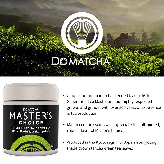 DoMatcha Master's Choice Ceremonial Finest Matcha Green Tea Powder 30g, 25 Servings - Kyoto-Crafted Matcha with Rich Taste, Vibrant Green Color, Ideal for Lattes, Smoothies & Baking, Kosher Certified