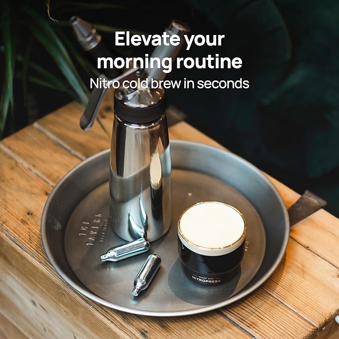 Original NitroPress - Nitro Cold Brew Coffee Maker Kit | Includes 10 Nitrogen Cartridges | Portable Infuser for Smooth Nitro Drinks, Cold Brew, Cocktails & Tea at Home or On the Go