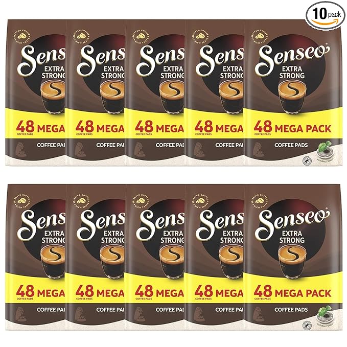 Senseo Extra Strong Dark Roast Coffee Pods, 48 Count (Pack of 10) - Single Serve Coffee Pods Bulk Pack for Senseo Coffee Machine - Compostable Coffee Pods for Hot or Iced Coffee, Cold Brew Coffee