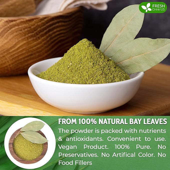 FreshDrinkUS, Premium 4.5oz Bay Leaf Powder, Unprocessed Ground Bay Leaves Dried, 100% Pure & Natural, Pure from Bay Leaves, Bay Leaf Spice, No Additives, No Gluten, Vegan.