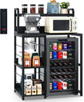 TC-HOMENY Mini Fridge Stand with Storage, 4-Tier Coffee Bar with Mini Fridge Space, Bakers Rack with Outlet, Mini Fridge and Microwave Stand, Mini fridge shelf for Kitchen, Dorm, Office, Black