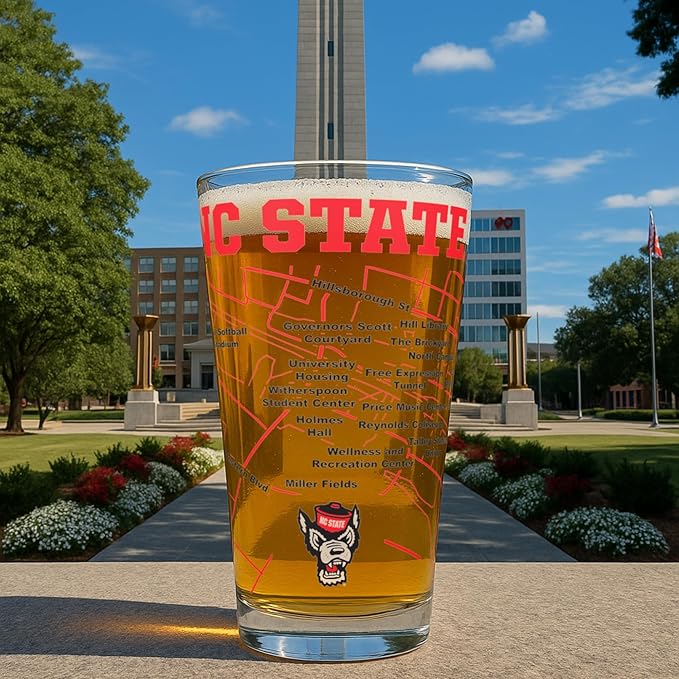 Greenline Goods – North Carolina State University Wolfpack College Pint Beer Glasses (Set of 2), 16 oz – Full-Color Logo + Campus Map