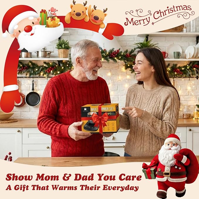 Coffee Mug Warmer - Fastest Heating & Highest Temperature, Coffee Cup Warmer for Desk Auto Shut Off, 4 Temp Settings & 1-12H Timer, Smart Electric Beverage Warme (Cup Warmer Set for dad)
