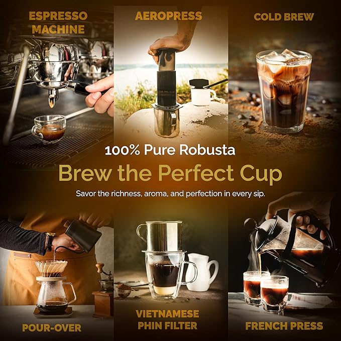 Birdee Robusta Coffee Beans - 16 oz, Medium Roast, Intense Bold Flavor, Hand Picked, Whole Bean for Fresh Grind, Vietnam Origin, Ideal for Espresso & Phin Filter, Meets Fine Robusta Standard