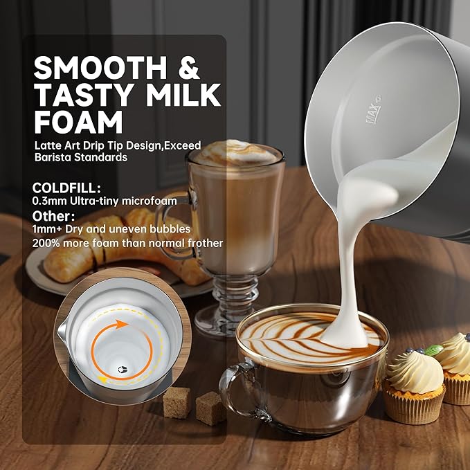 Electric Milk Frother Handheld Bundle,4 in 1 Automatic Milk Frother and Steamer Set,Cold Foam Maker Set for Hot Chocolate,Latte,Cappuccino and Macchiato (Black01)