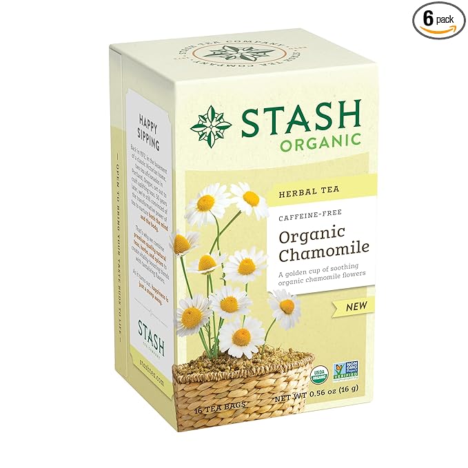 Stash Tea Organic Chamomile Tea, Caffeine-Free, Non-GMO Project Verified, Serve Hot or Iced, 96 Tea Bags, 16 count (6 pack)