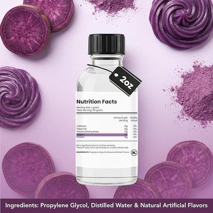 Dolce Flav Clear Ube Extract - 2 Ounce Water-Soluble Multipurpose Purple Yam Flavoring Ideal for Ice Cream, Cookies, Boba, Coffee & Pastries, Includes Measured Dropper