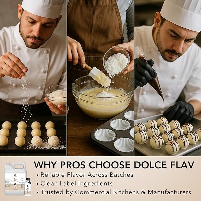 Dolce Flav Coconut Flavoring – 32 oz. – Premium Water-Based Extract for Ice Cream, Desserts, Boba, Beverages & Baked Goods | Ideal for Tropical-Inspired Menus & Commercial Kitchens