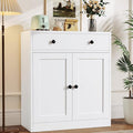 Metal Storage Cabinet with 2 Doors and 1 Drawer，Farmhouse Buffet Cabinet with Storage，32.3" H Coffee Bar Cabinet with Storage for Kitchen, Dining Room, Living Room, White