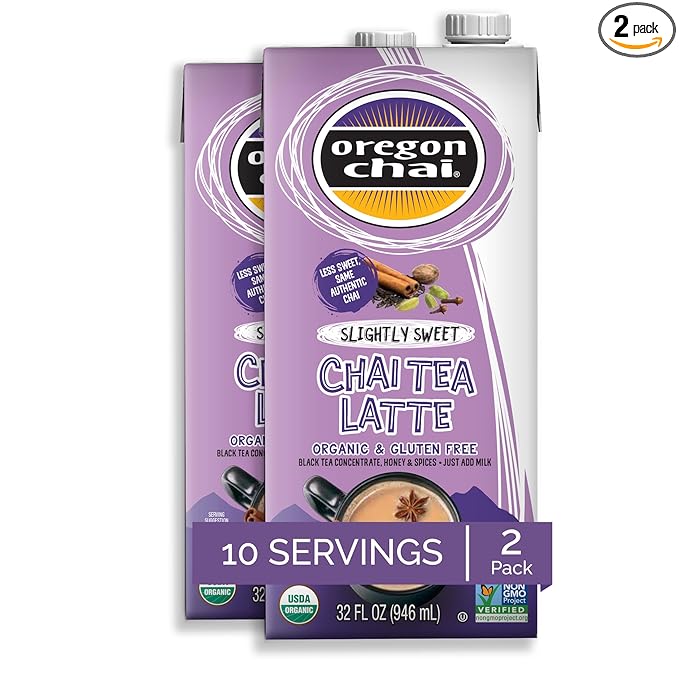 Oregon Chai Slightly Sweet Chai Tea Latte Concentrate, 32 Fl Oz (Pack of 2)