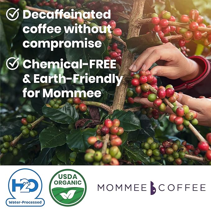 Mommee Coffee Decaf Ground Low Acid Coffee - 100% Arabica Organic Decaf Coffee Beans with Smooth Caramel Flavor - Medium Grind for Drip, Reusable One Cup Filters - 11 oz